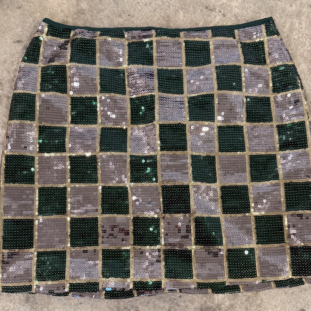 Very J Green and Gold Sequin Mini Skirt